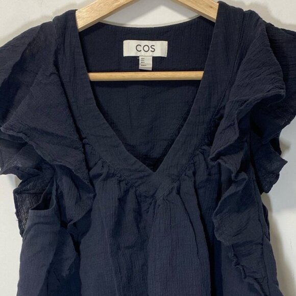 COS Flutter Sleeve Stretch Cotton Sleeveless Blouse – Dark Blue – Size US 6 - Picture 7 of 11